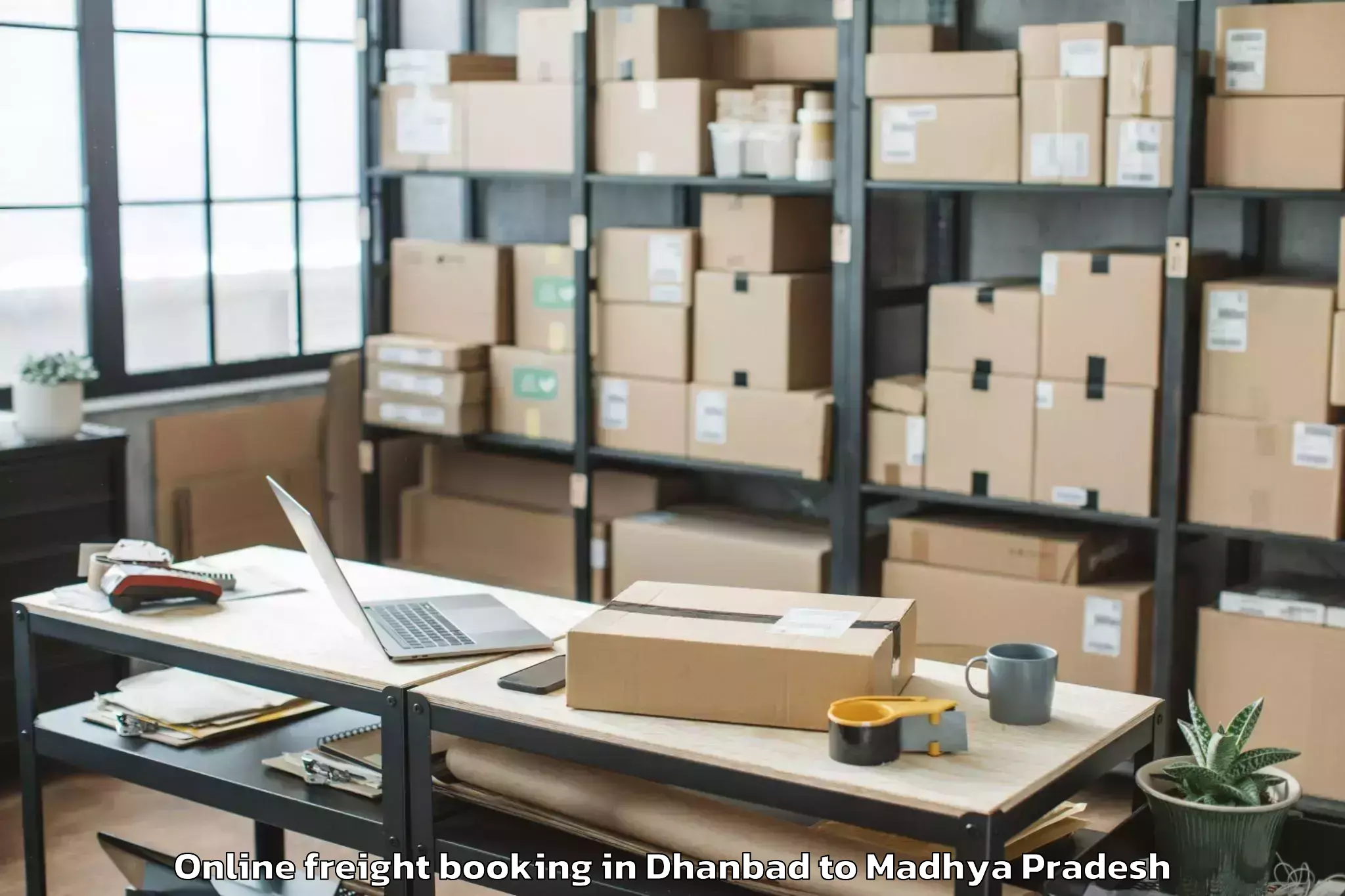 Book Dhanbad to Rehti Online Freight Booking Online